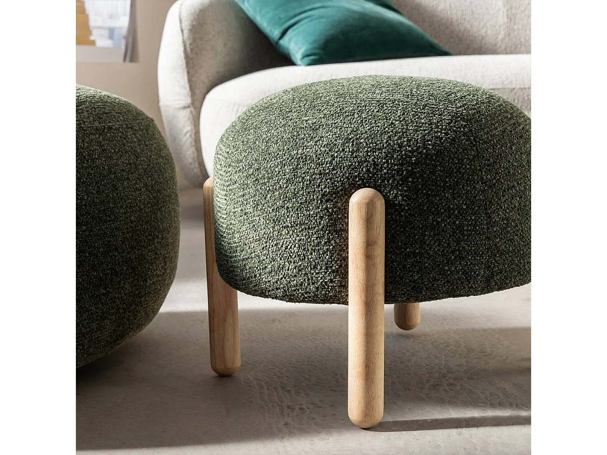 Taburete en tela bouclé verde Calya