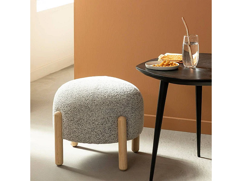 Petit tabouret en tissu bouclette gris Nério