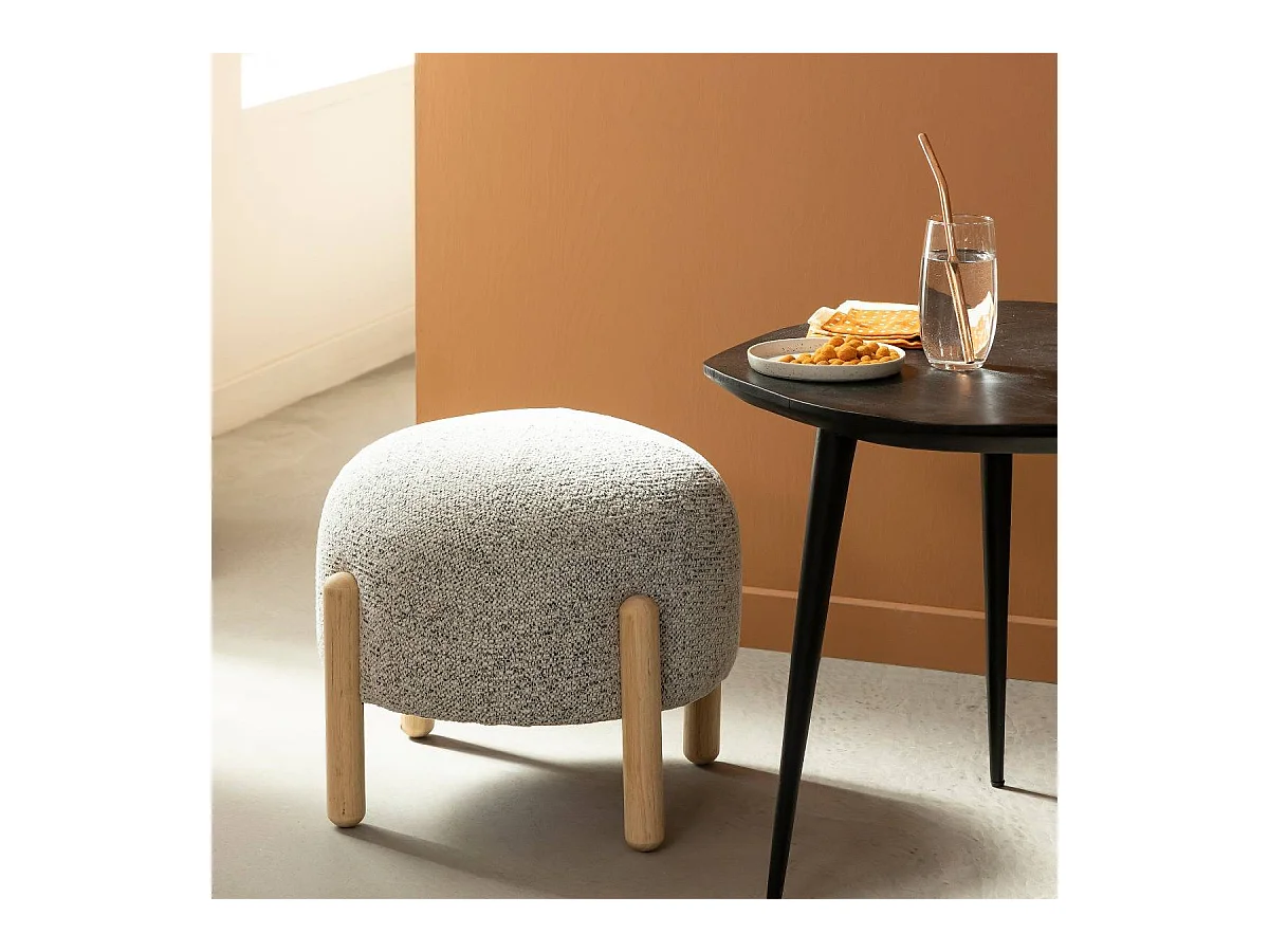 Petit tabouret en tissu bouclette gris Nério