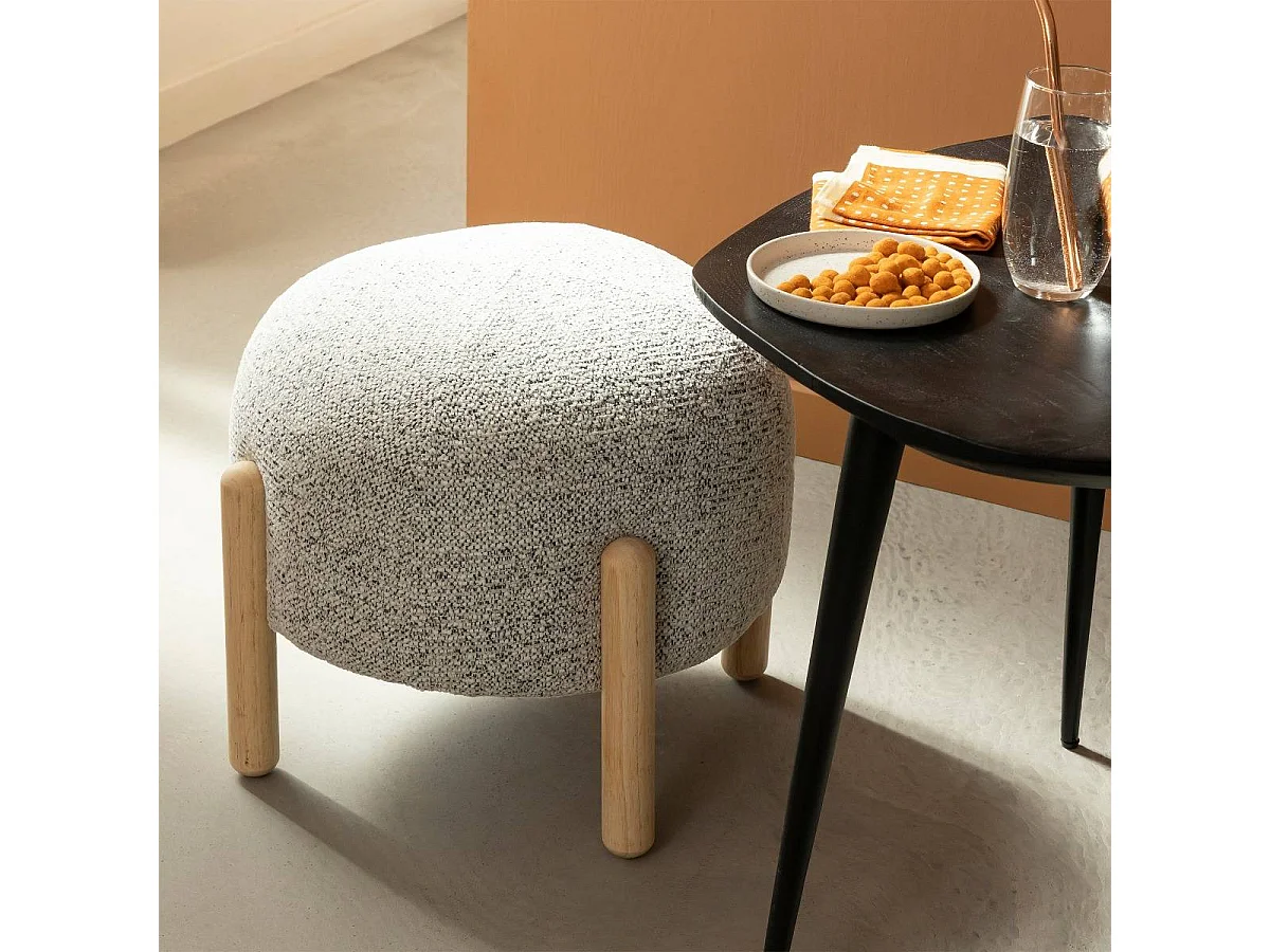 Petit tabouret en tissu bouclette gris Nério