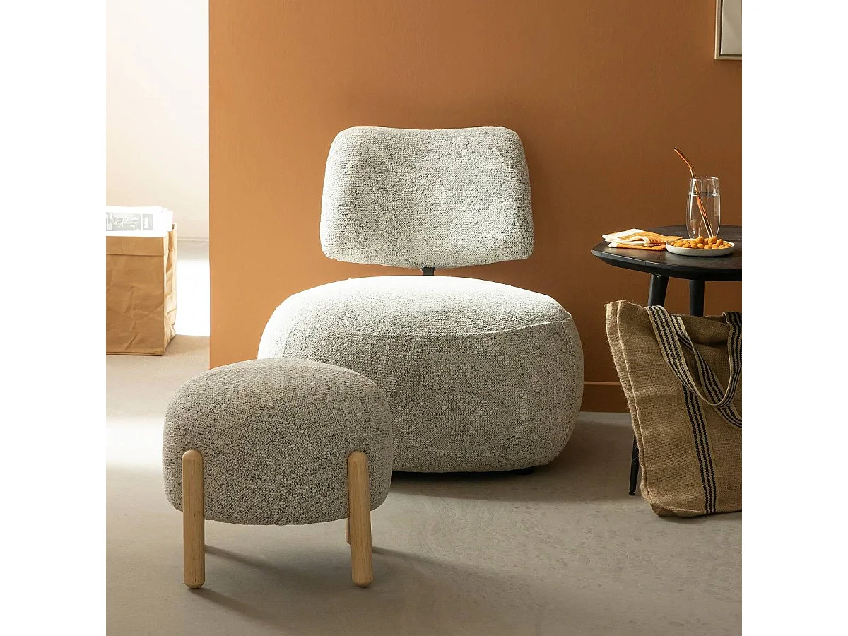 Petit tabouret en tissu bouclette gris Nério