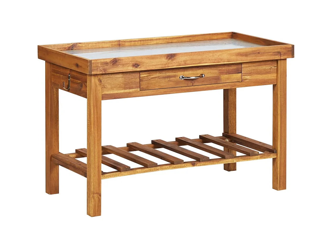 Table de jardin avec dessus en zinc Bois solide d'acacia