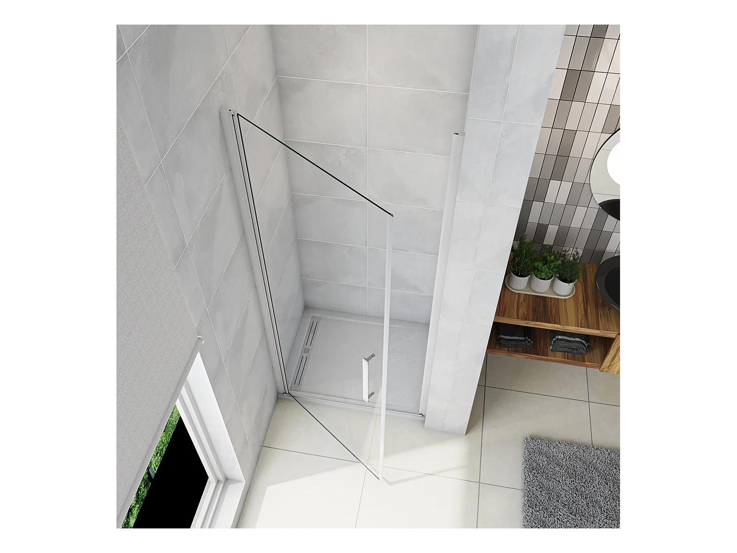 Nis Douchecabine-Douchedeur draaideur - Grijs Montuur - 90 x 185 cm x 5 mm