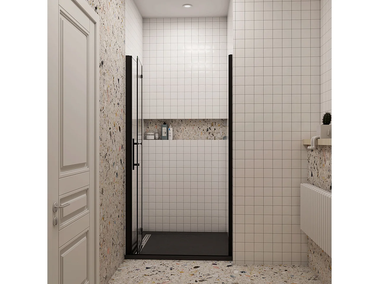 120x185cm Douchedeur vouwdeur,niche douchedeur,6mm Helder Veiligheidsglas Easyclean,Mat Zwart Profiel