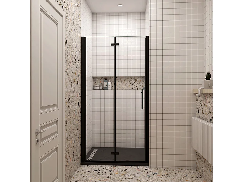 120x185cm Douchedeur vouwdeur,niche douchedeur,6mm Helder Veiligheidsglas Easyclean,Mat Zwart Profiel