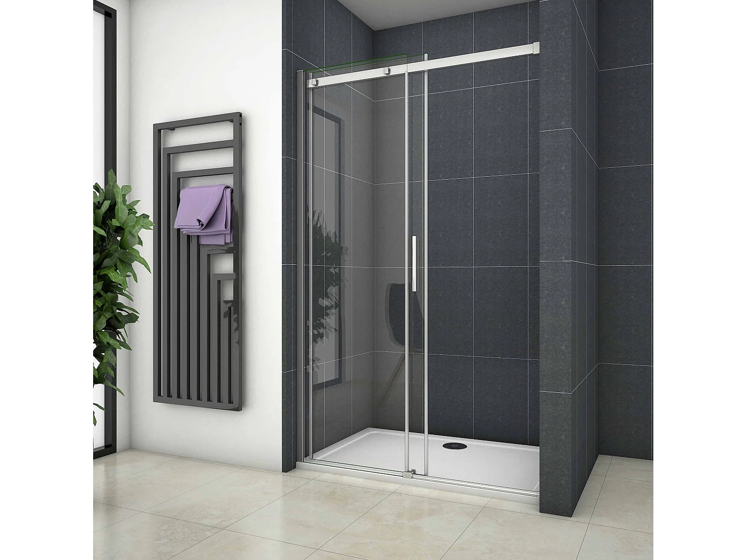 130x195cm Douchedeur Schuifdeur,6mm Helder Veiligheidsglas,Hoogwaardige Aluminium Profielen,Chroom