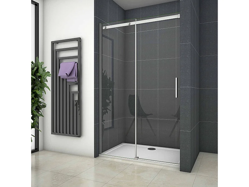 140x195cm Douchedeur Schuifdeur,6mm Helder Veiligheidsglas,Hoogwaardige Aluminium Profielen,Chroom