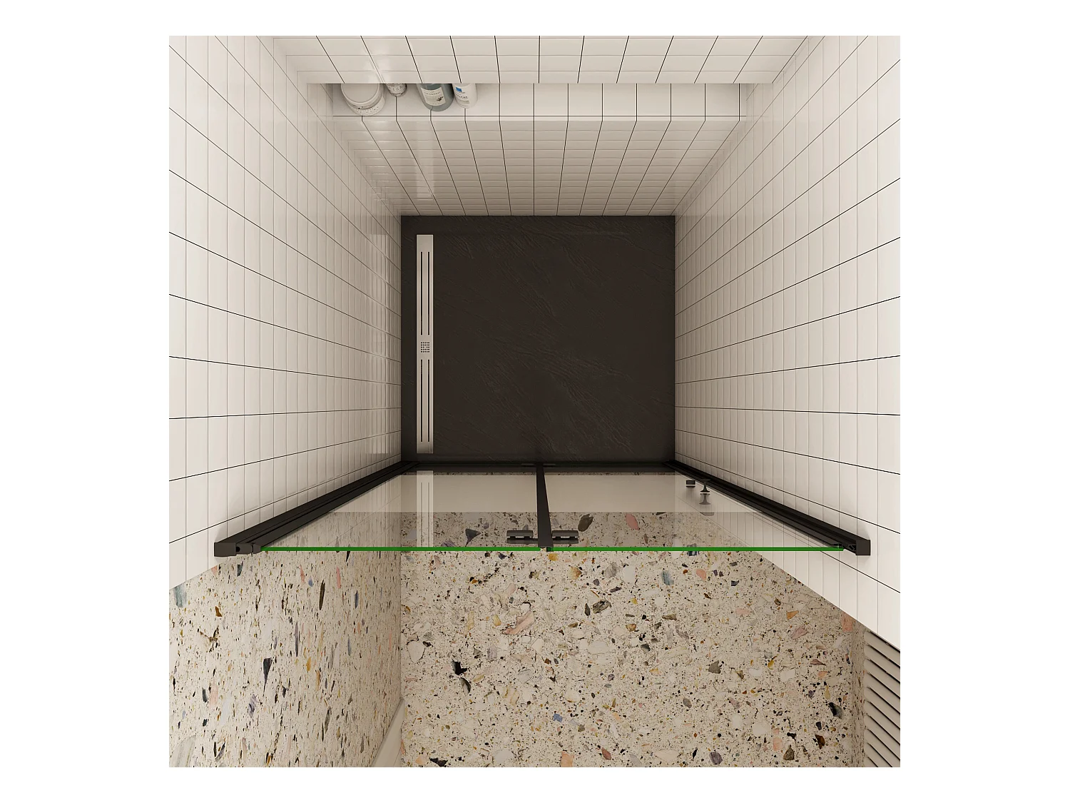 90x185cm Douchedeur vouwdeur, niche douchedeur, 6mm nano veiligheidsglas,ondoorzichtige matte middenstrook,Mat Zwart Profiel