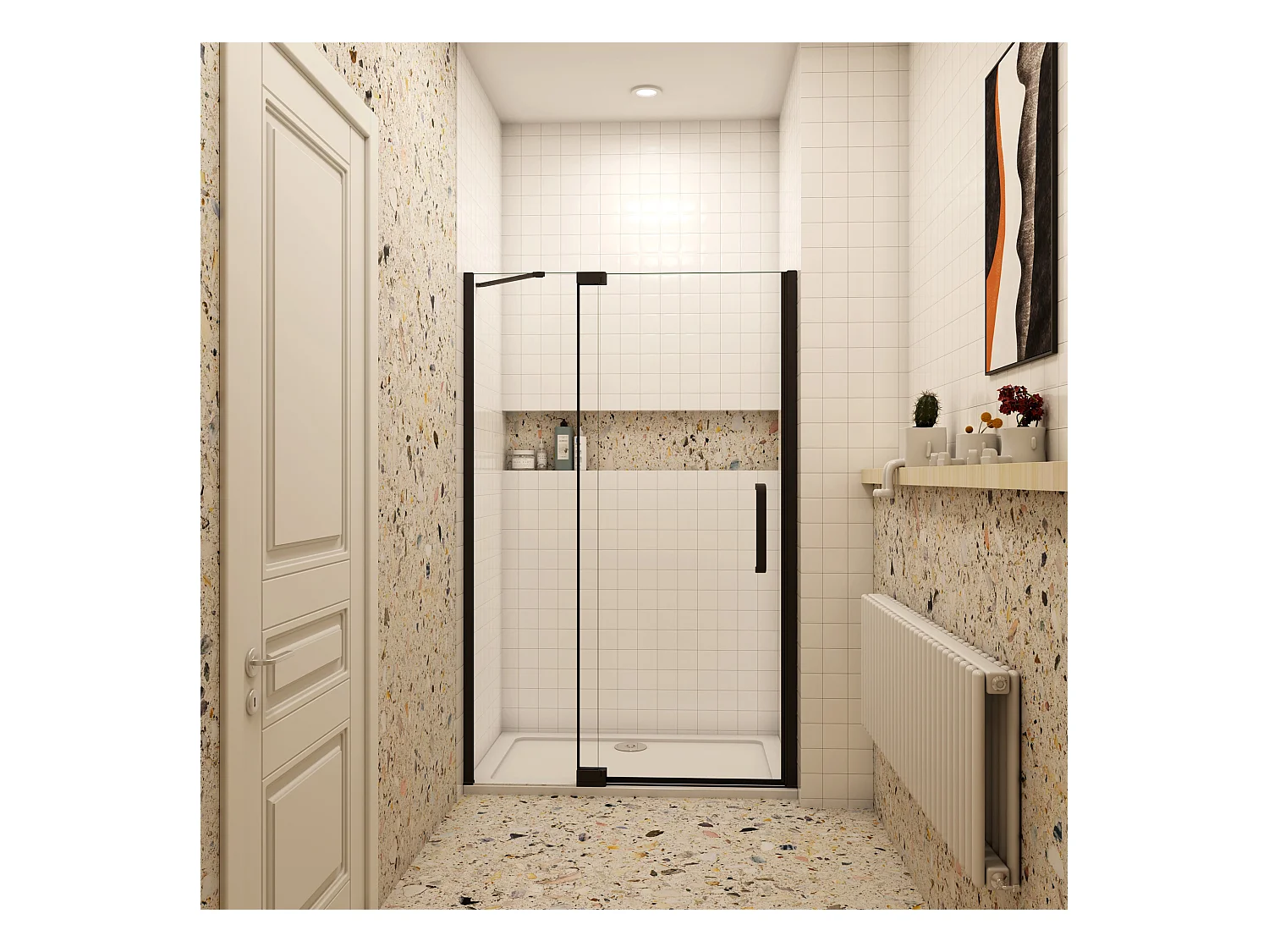 120x195cm Douchedeur,90° draaideur,8mm NANO veiligheidsglas,mat zwart