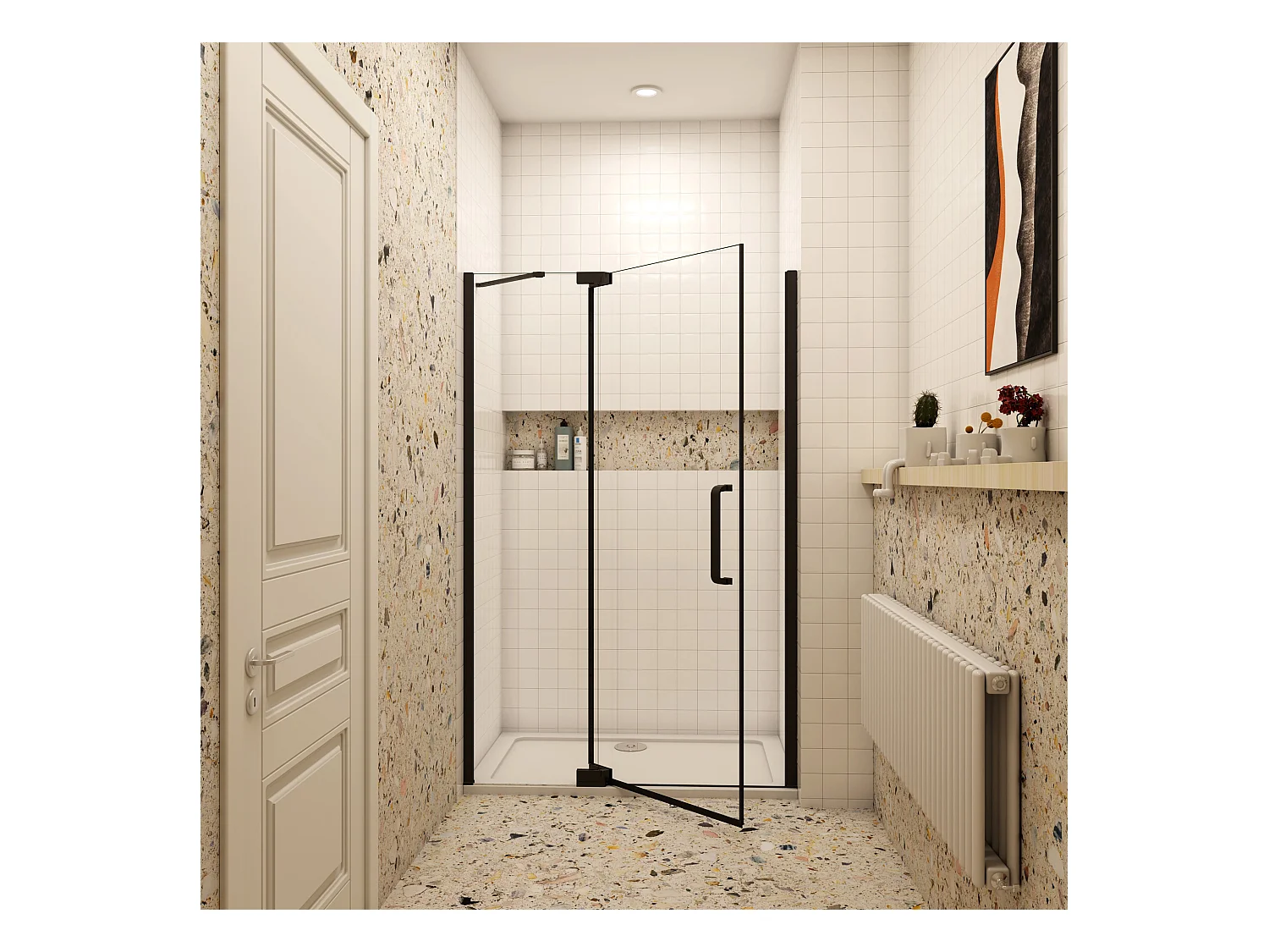 120x195cm Douchedeur,90° draaideur,8mm NANO veiligheidsglas,mat zwart