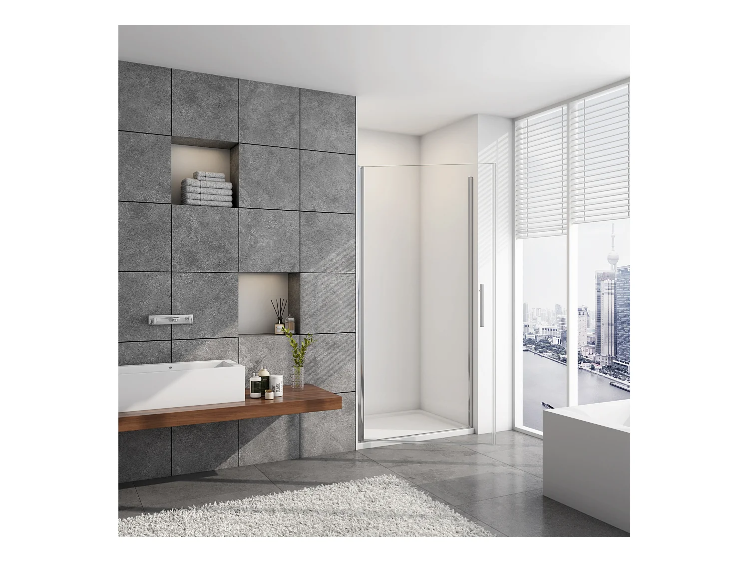 100x180cm Douchedeur draaibare 5mm NANO EasyClean veiligheidsglas, profiel van glanzend chroom.