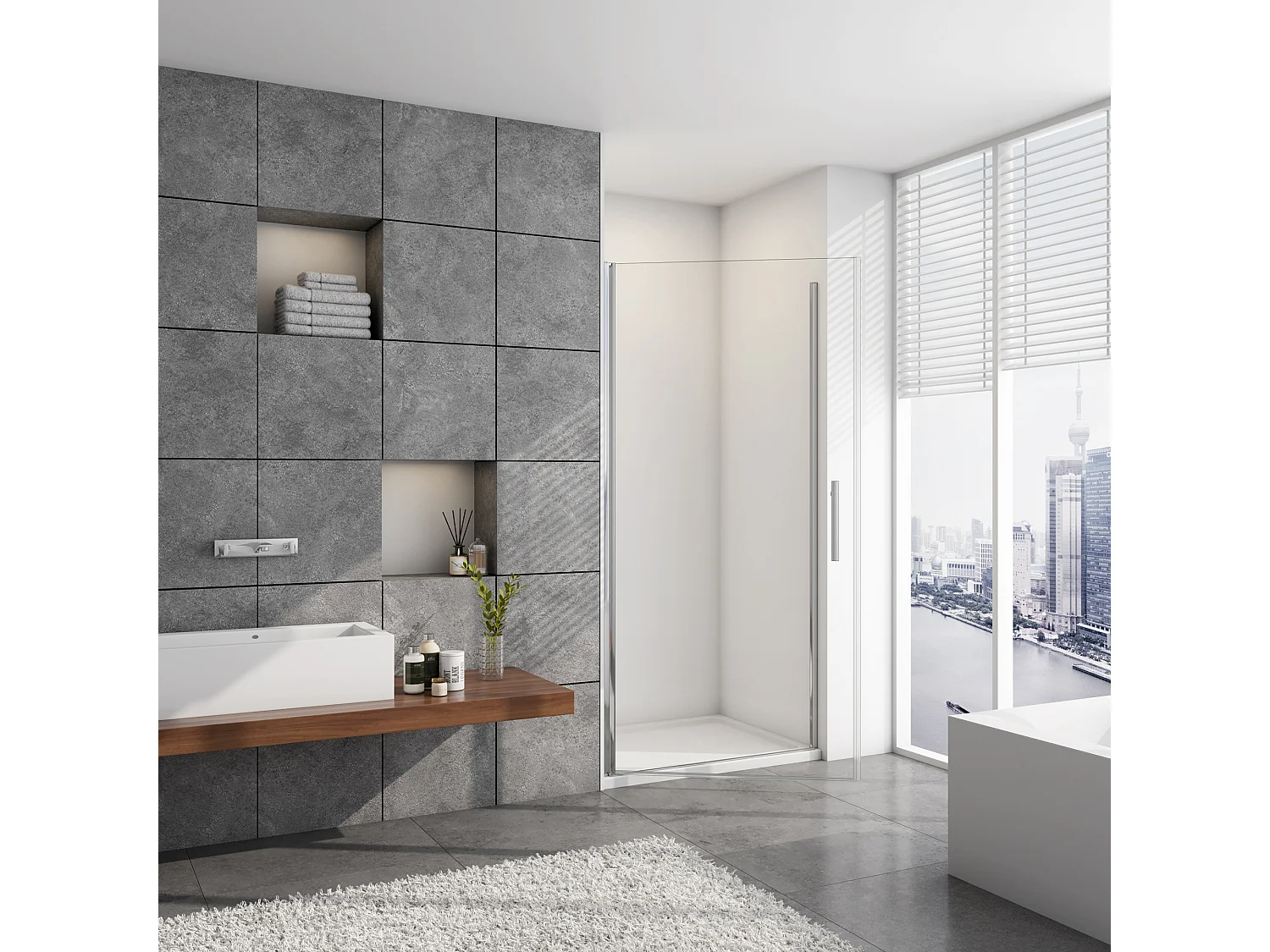 100x180cm Douchedeur draaibare 5mm NANO EasyClean veiligheidsglas, profiel van glanzend chroom.