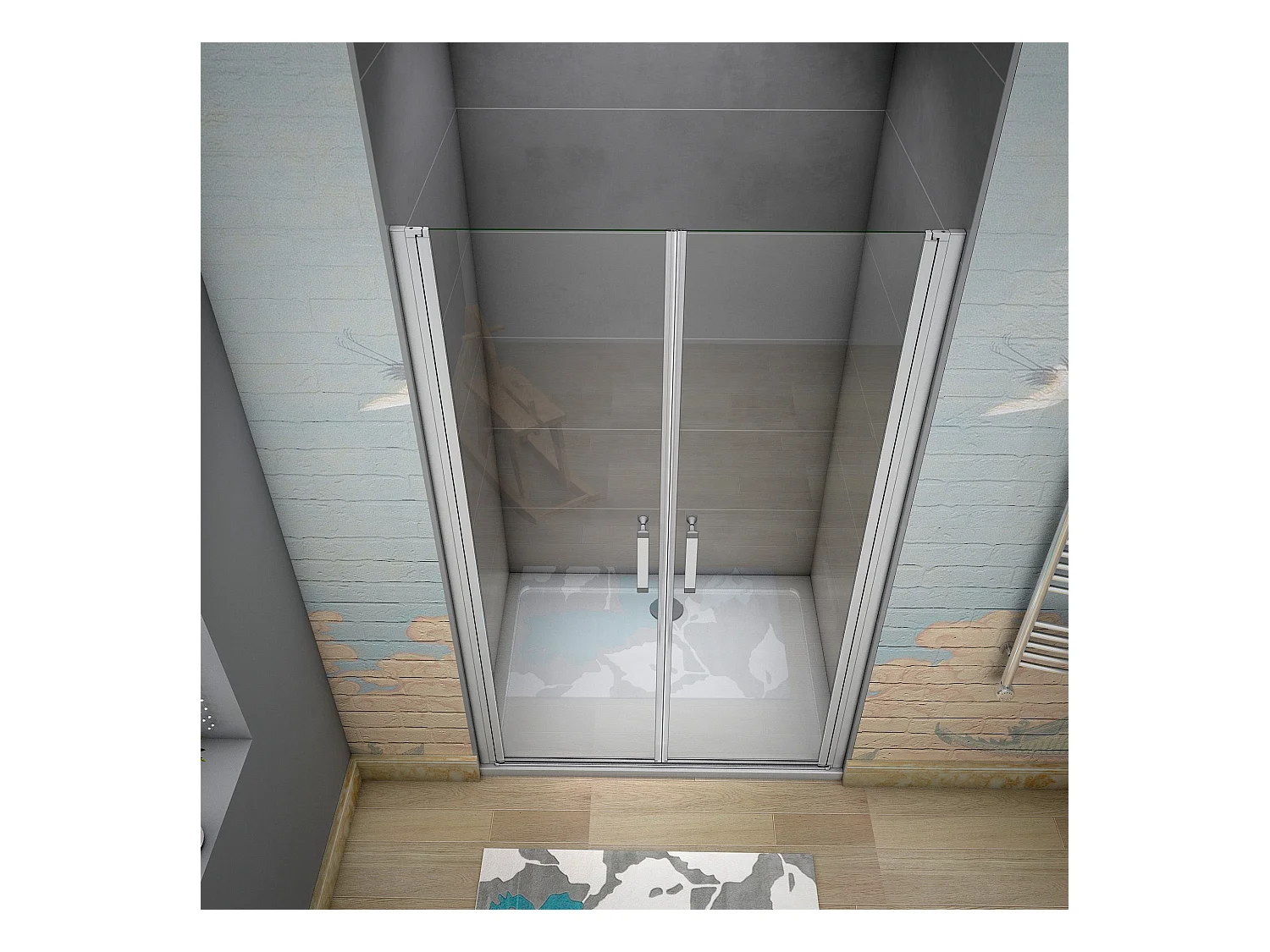 100x185cm Douche Pendeldeur, 5 mm Helder Veiligheidsglas, Mat Grijs