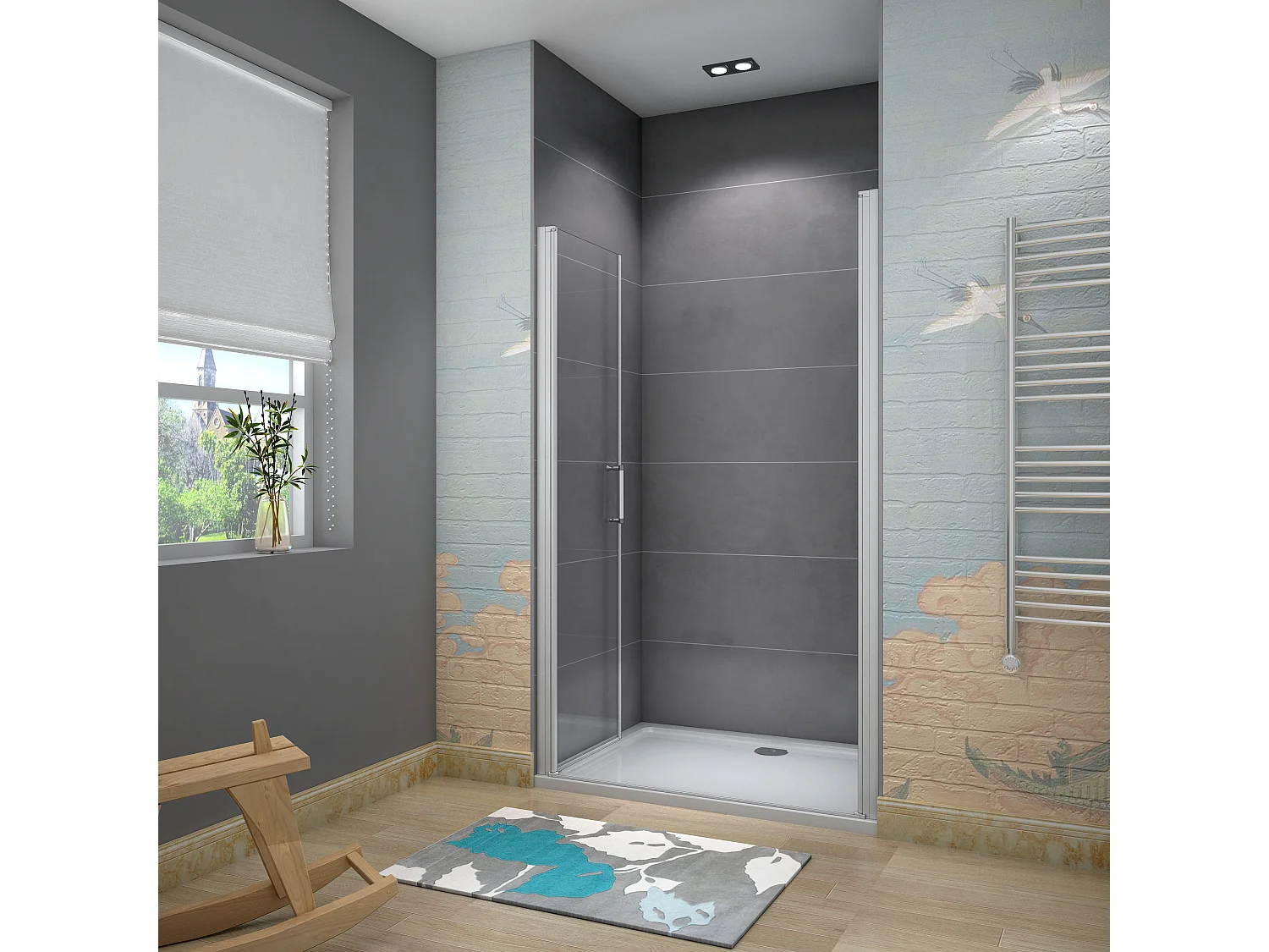 100x185cm Douche Pendeldeur, 5 mm Helder Veiligheidsglas, Mat Grijs