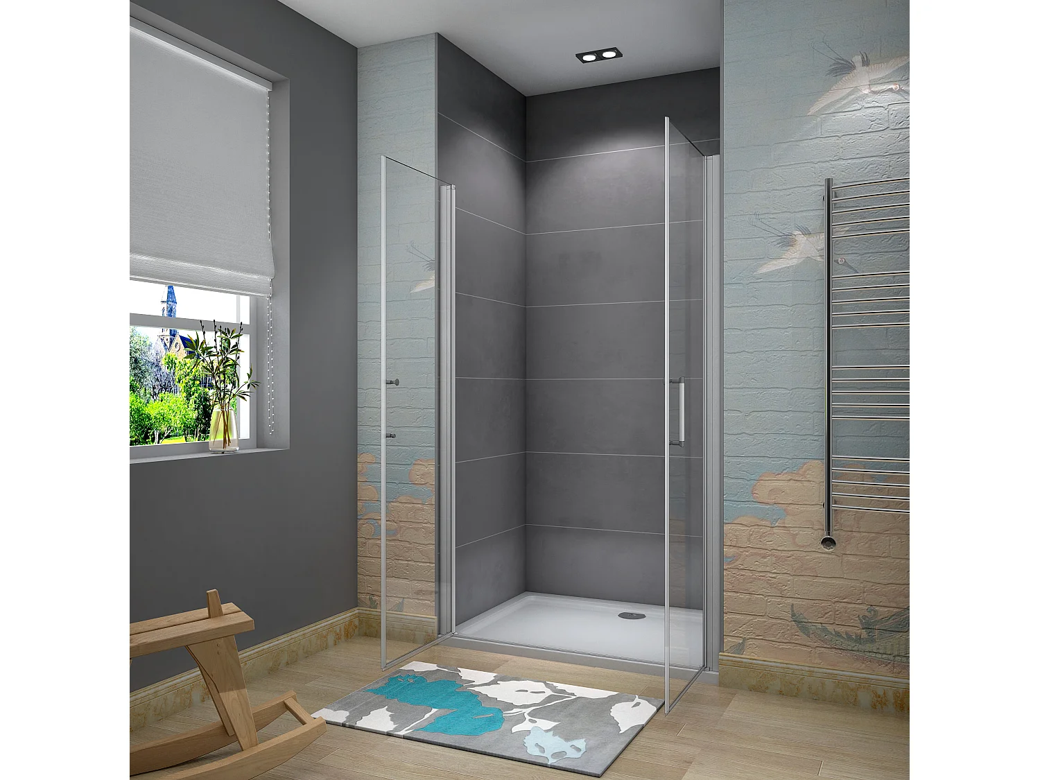 100x185cm Douche Pendeldeur, 5 mm Helder Veiligheidsglas, Mat Grijs