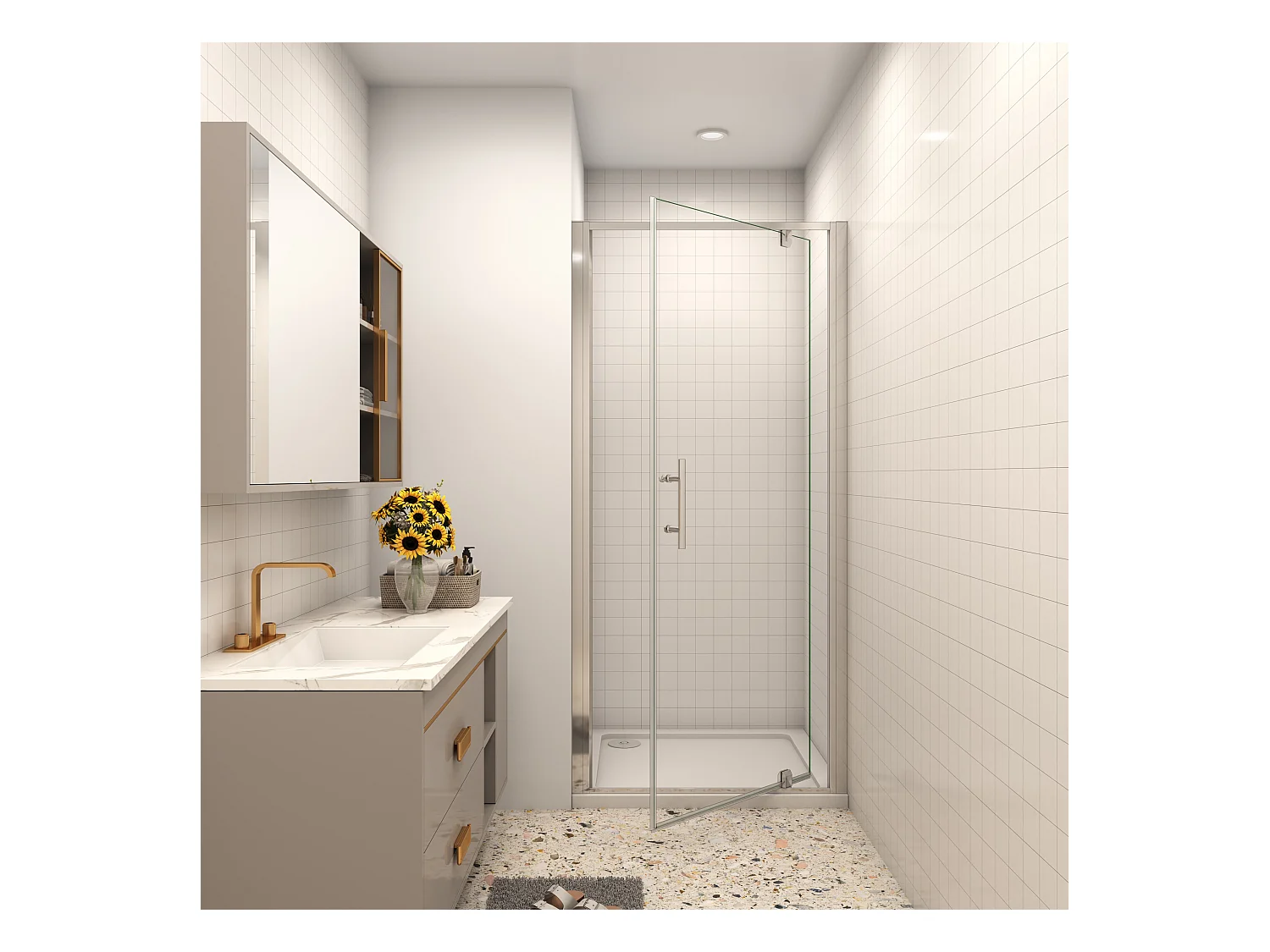 Douchecabine draaideur 100x185cm 5mm veiligheidsglas,profiel van glanzend chroom.