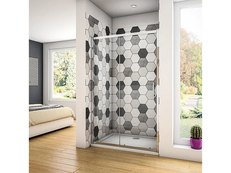 Douchedeur Schuifdeur 110x190cm, 5mm helder veiligheidsglas, glanzend chroom profiel