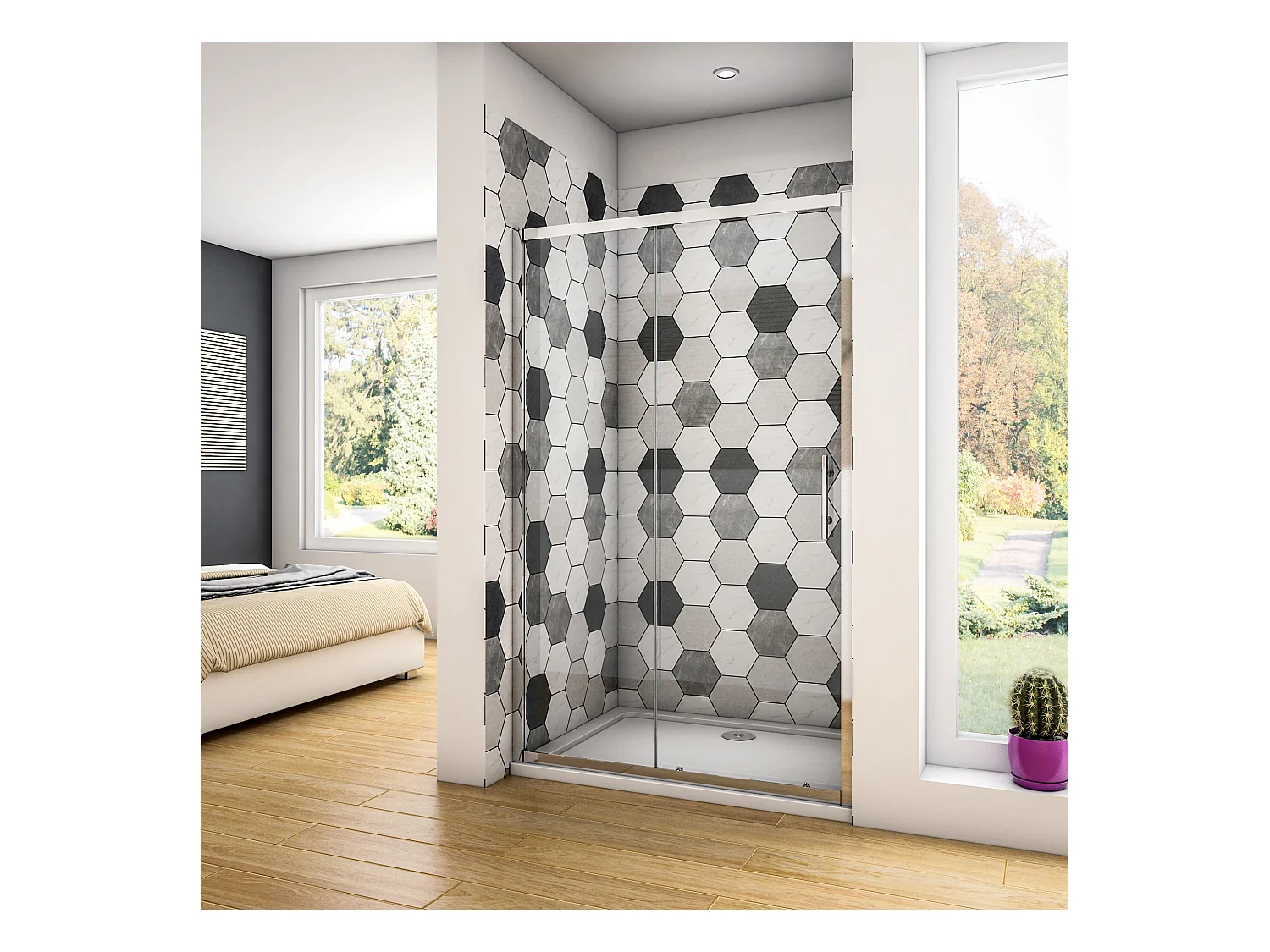 Douchedeur Schuifdeur 110x190cm, 5mm helder veiligheidsglas, glanzend chroom profiel