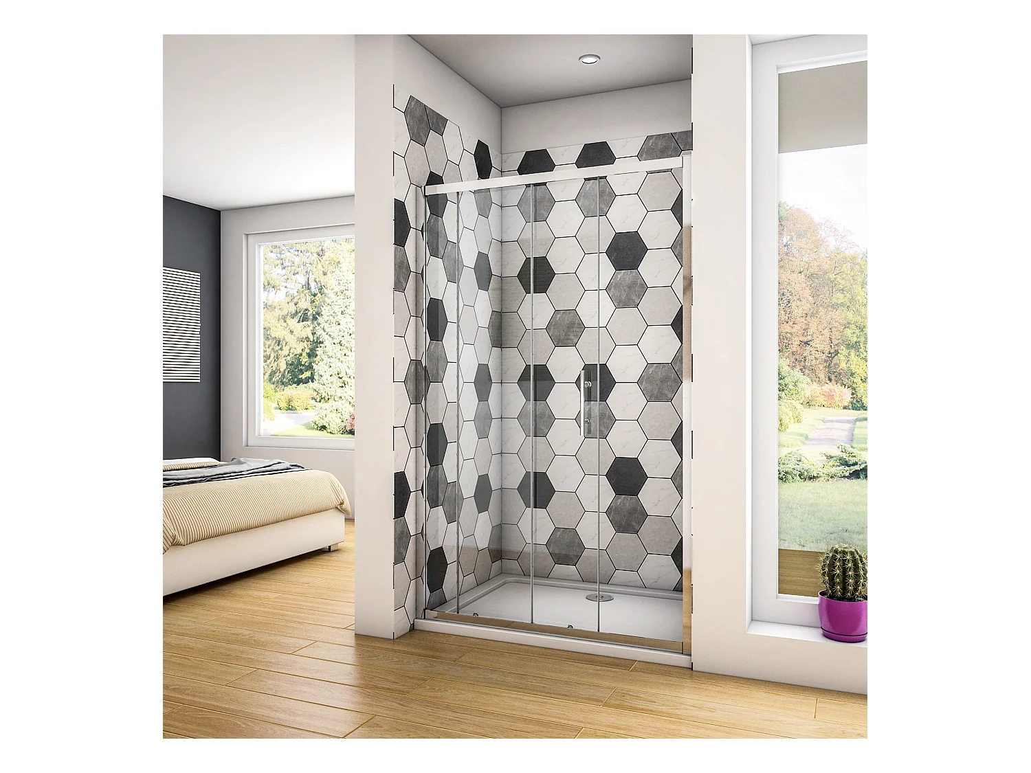 Douchedeur Schuifdeur 110x190cm, 5mm helder veiligheidsglas, glanzend chroom profiel