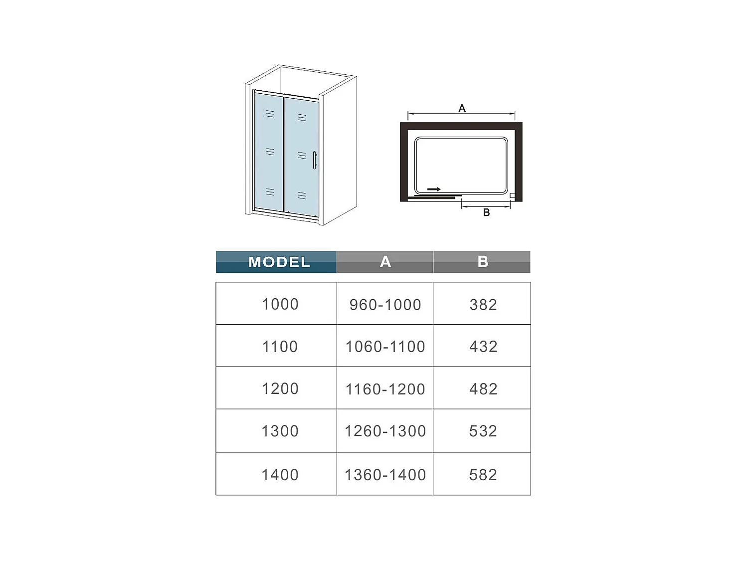 Douchedeur Schuifdeur 110x190cm, 5mm helder veiligheidsglas, glanzend chroom profiel