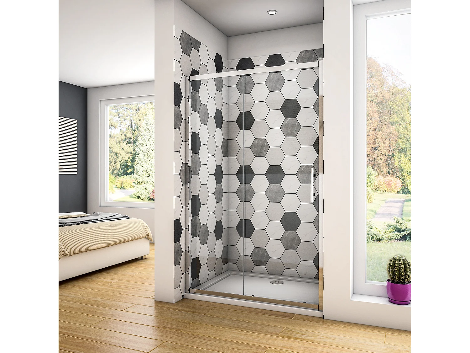 Douchedeur Schuifdeur 110x190cm, 5mm helder veiligheidsglas, glanzend chroom profiel