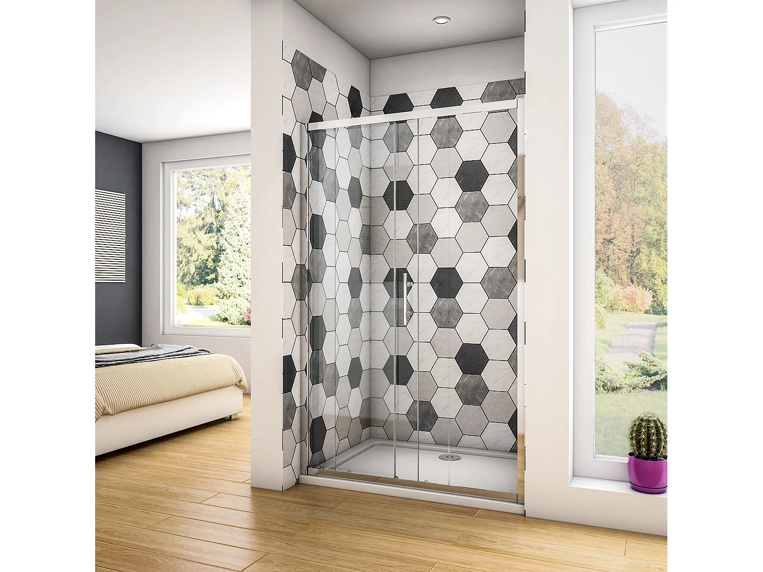 Douchedeur Schuifdeur 110x190cm, 5mm helder veiligheidsglas, glanzend chroom profiel