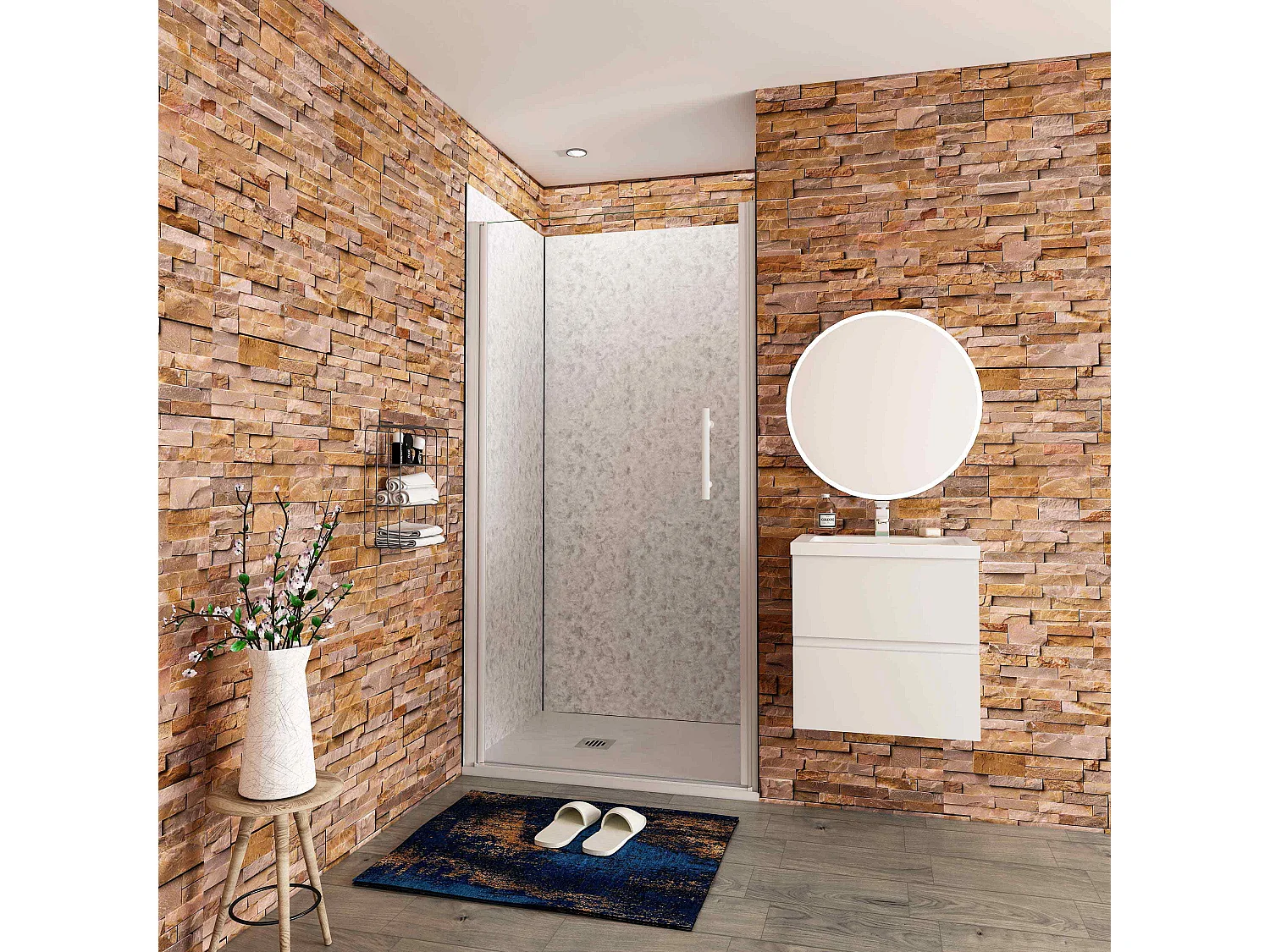 B:100xH:185cm Douchedeur draaideur, 5mm EasyClean veiligheidsglas,matte wit elektroforetische aluminium frame