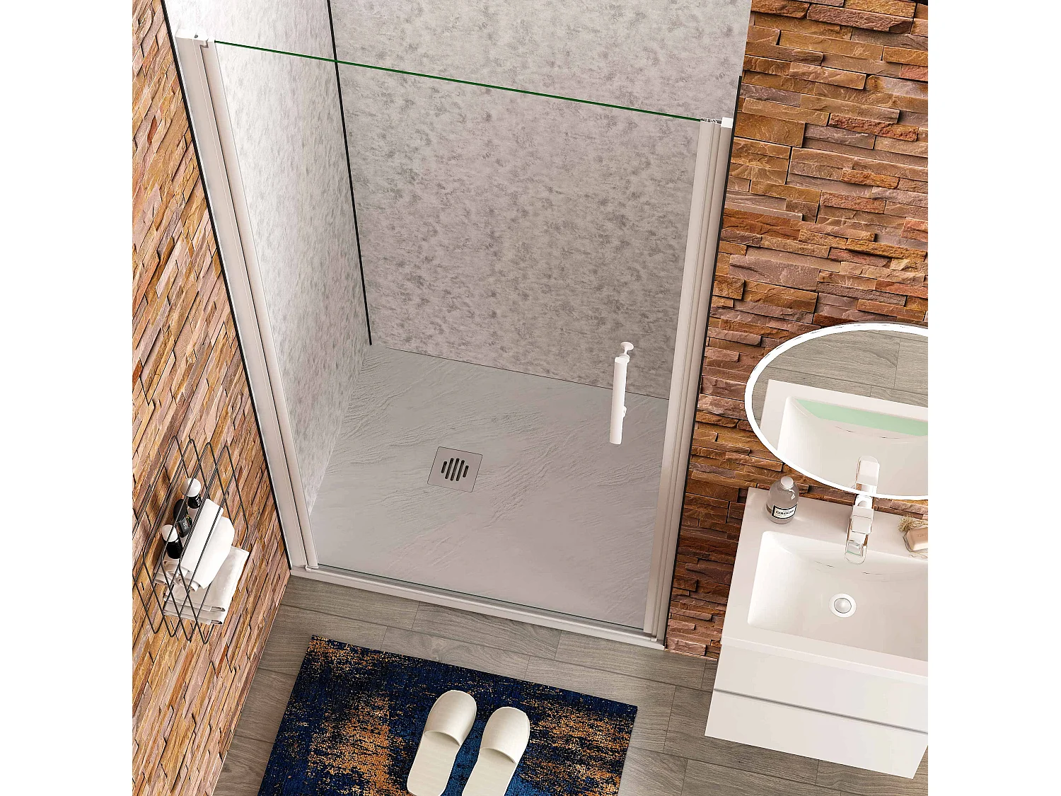 B:100xH:185cm Douchedeur draaideur, 5mm EasyClean veiligheidsglas,matte wit elektroforetische aluminium frame