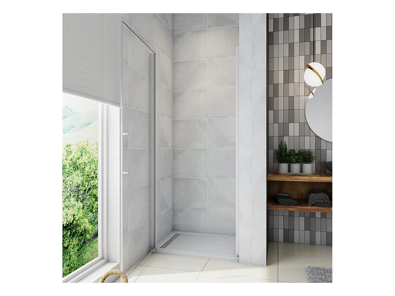 Nis Douchecabine-Douchedeur draaideur - Grijs Montuur - 70 x 185 cm x 5 mm