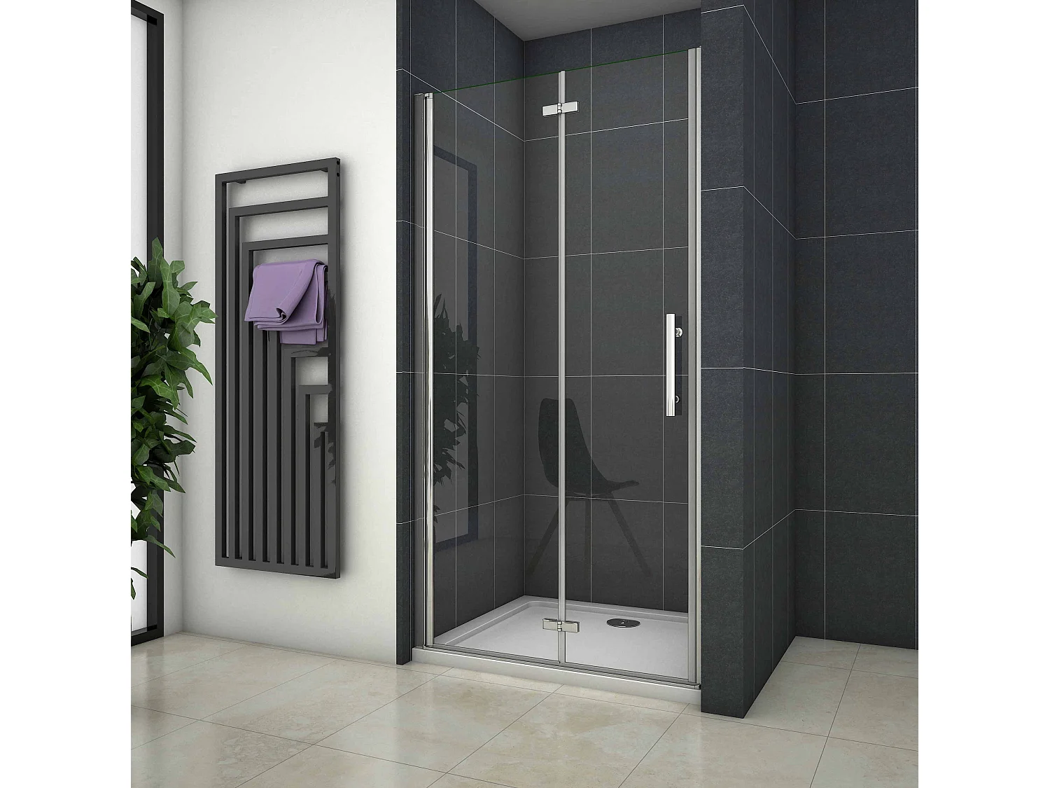 100x195cm Douchedeur vouwdeur,niche douchedeur,6mm Helder Veiligheidsglas Easyclean,profiel van glanzend chroom