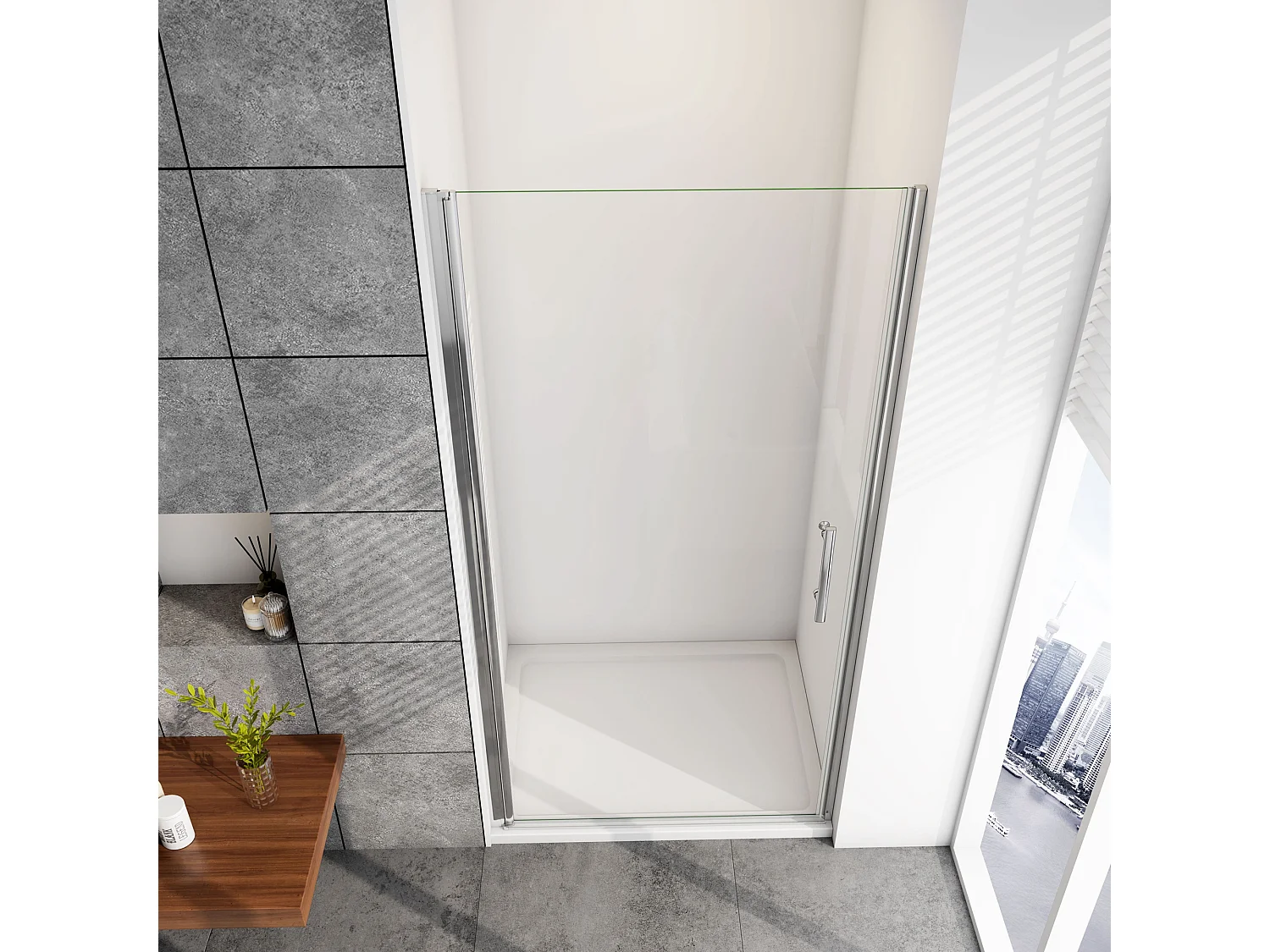 80x180cm Douchedeur draaibare 5mm NANO EasyClean veiligheidsglas, profiel van glanzend chroom.