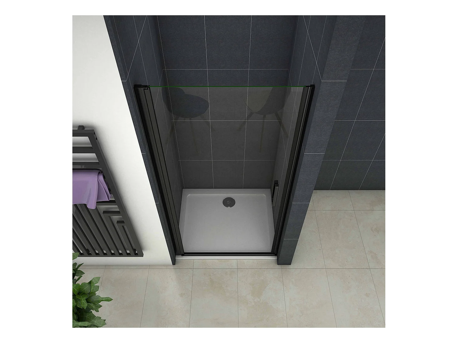 90x200cm Douche Draaideur,8mm NANO Coating Helder Veiligheidsglas,Mat Zwart Profiel