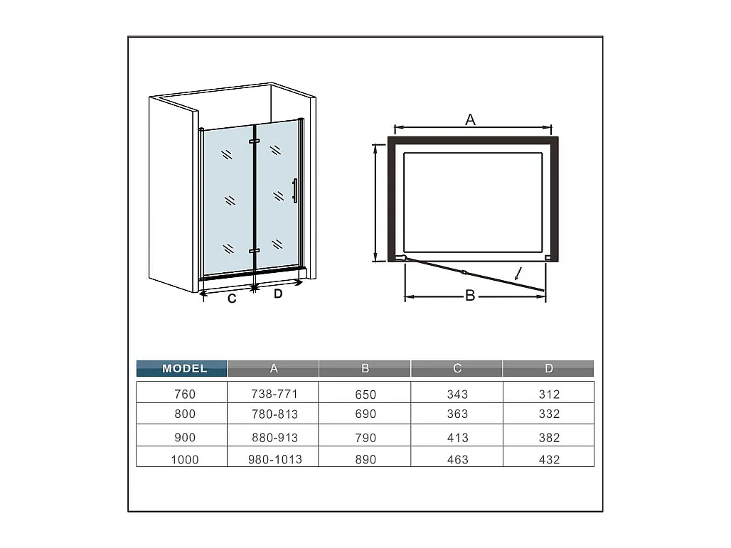 Douchedeur vouwdeur,90x195cm niche douchedeur,6mm Helder Veiligheidsglas Easyclean,profiel van glanzend chroom