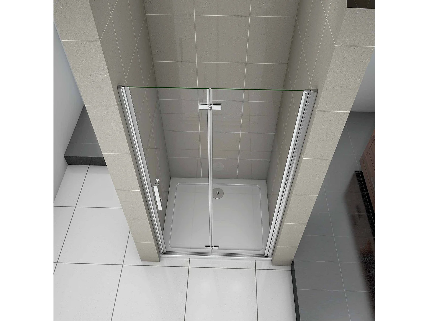 Douchedeur vouwdeur,90x195cm niche douchedeur,6mm Helder Veiligheidsglas Easyclean,profiel van glanzend chroom