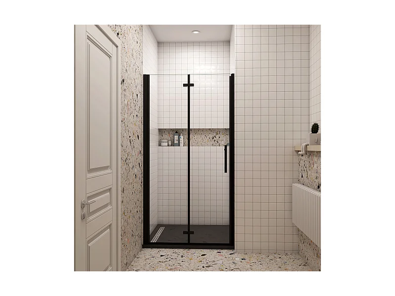 110x185cm Douchedeur vouwdeur,niche douchedeur,6mm Helder Veiligheidsglas Easyclean,Mat Zwart Profiel