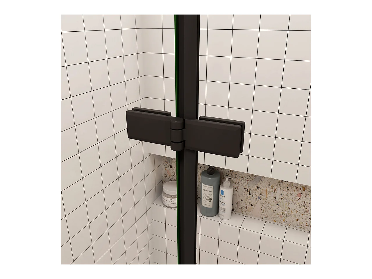 110x185cm Douchedeur vouwdeur,niche douchedeur,6mm Helder Veiligheidsglas Easyclean,Mat Zwart Profiel