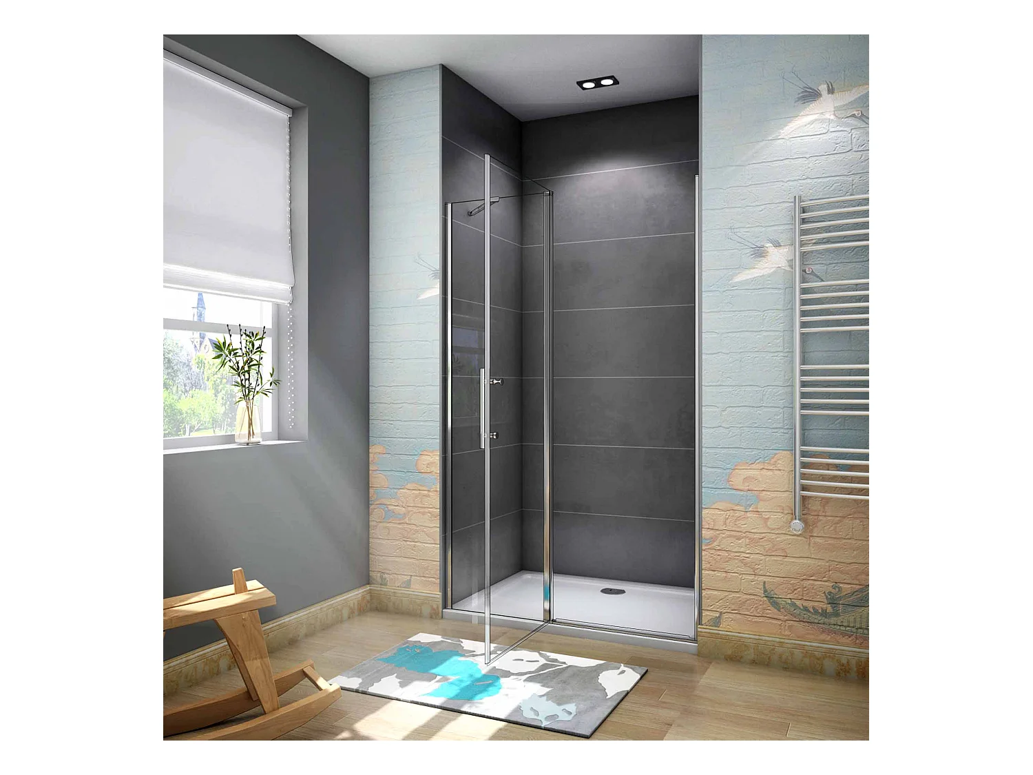 Douchedeur draaideur 120x195 cm,6 mm NANO EasyClean veiligheidsglas, profiel van glanzend chroom.