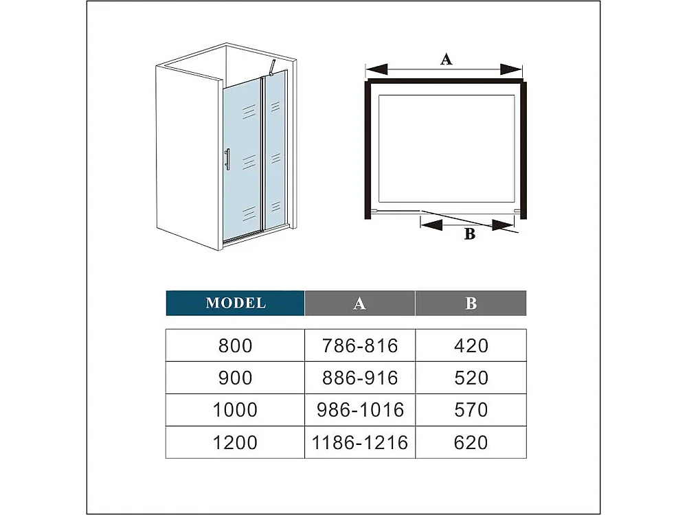 Douchedeur draaideur 120x195 cm,6 mm NANO EasyClean veiligheidsglas, profiel van glanzend chroom.
