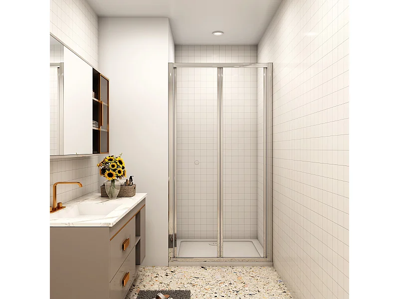 90x185cm douchedeur, 5mm veiligheidsglas,profiel van glanzend chroom.