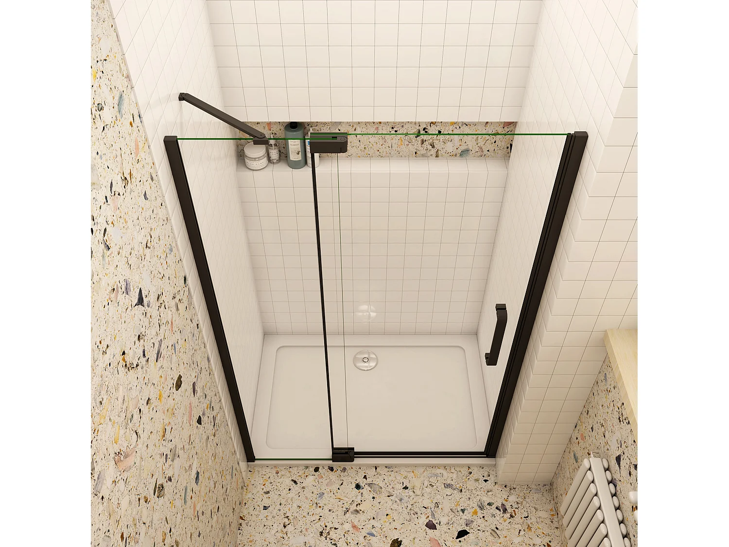 80x195cm Douchedeur,90° draaideur,8mm NANO veiligheidsglas,mat zwart