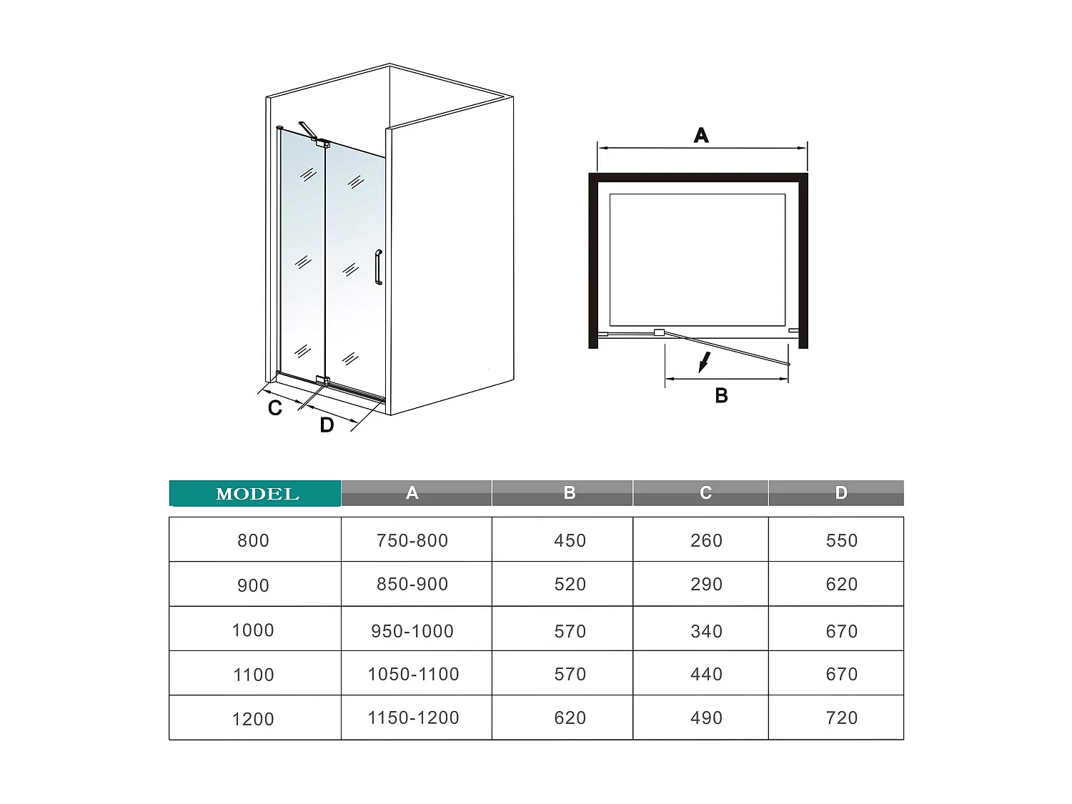 80x195cm Douchedeur,90° draaideur,8mm NANO veiligheidsglas,mat zwart