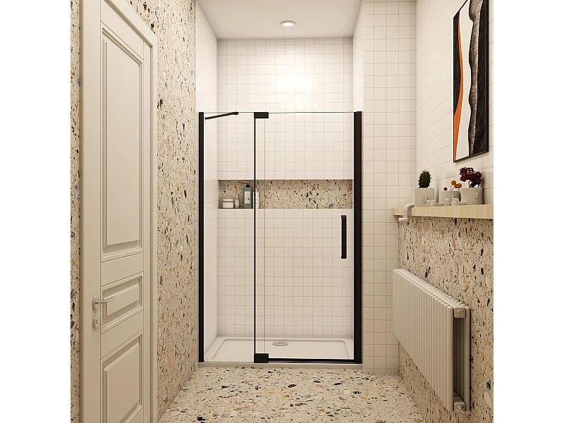 80x195cm Douchedeur,90° draaideur,8mm NANO veiligheidsglas,mat zwart