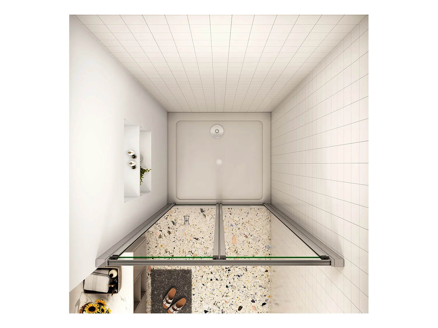 100x185cm douchedeur, 5mm veiligheidsglas,profiel van glanzend chroom.