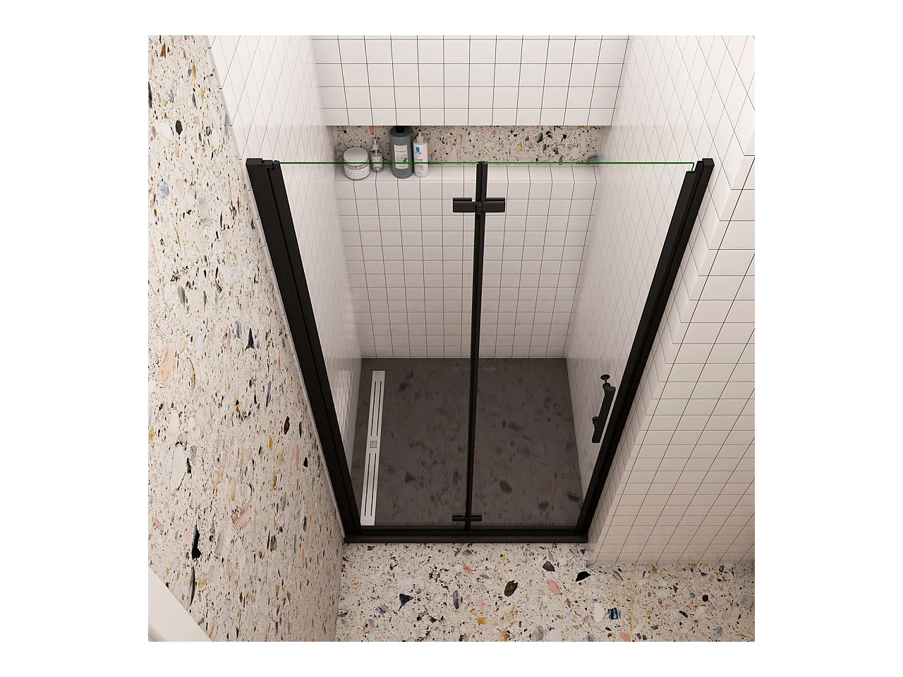 90x185cm Douchedeur vouwdeur,niche douchedeur,6mm Helder Veiligheidsglas Easyclean,Mat Zwart Profiel