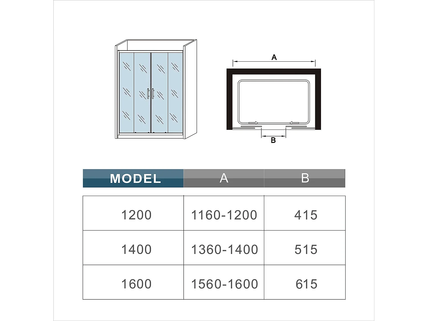 140x190cm Douchedeur Schuifdeur,5mm helder veiligheidsglas, glanzend chroom profiel