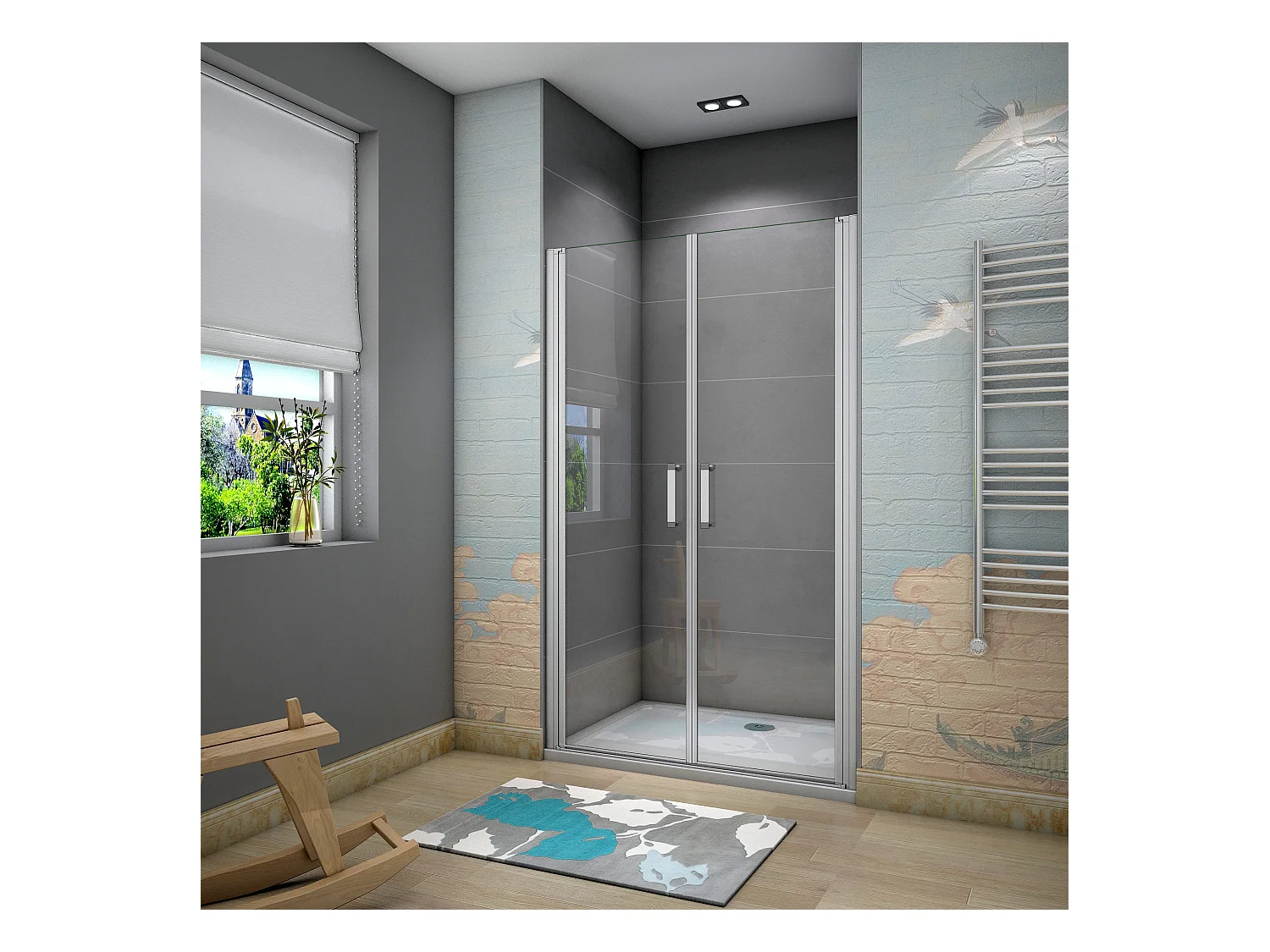 120x185cm Douche Pendeldeur, 5 mm Helder Veiligheidsglas, Mat Grijs