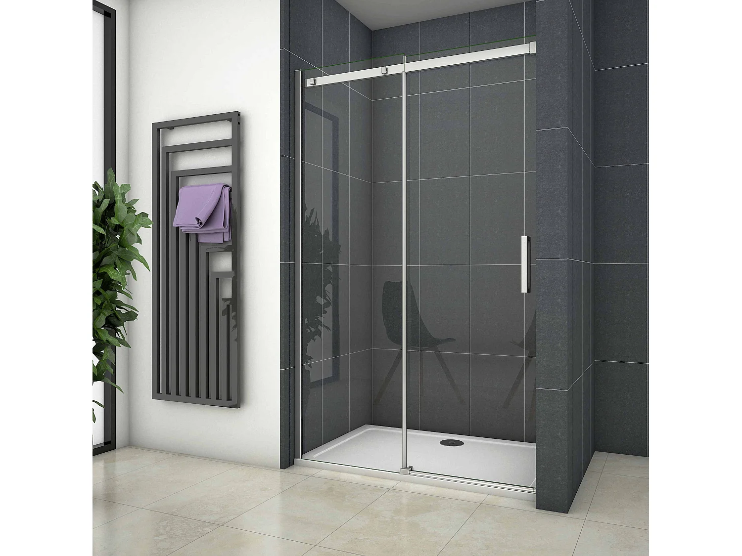 140x195cm Douchedeur Schuifdeur,8 mm NANO Helder Veiligheidsglas,Hoogwaardige Aluminium Profielen,Chroom