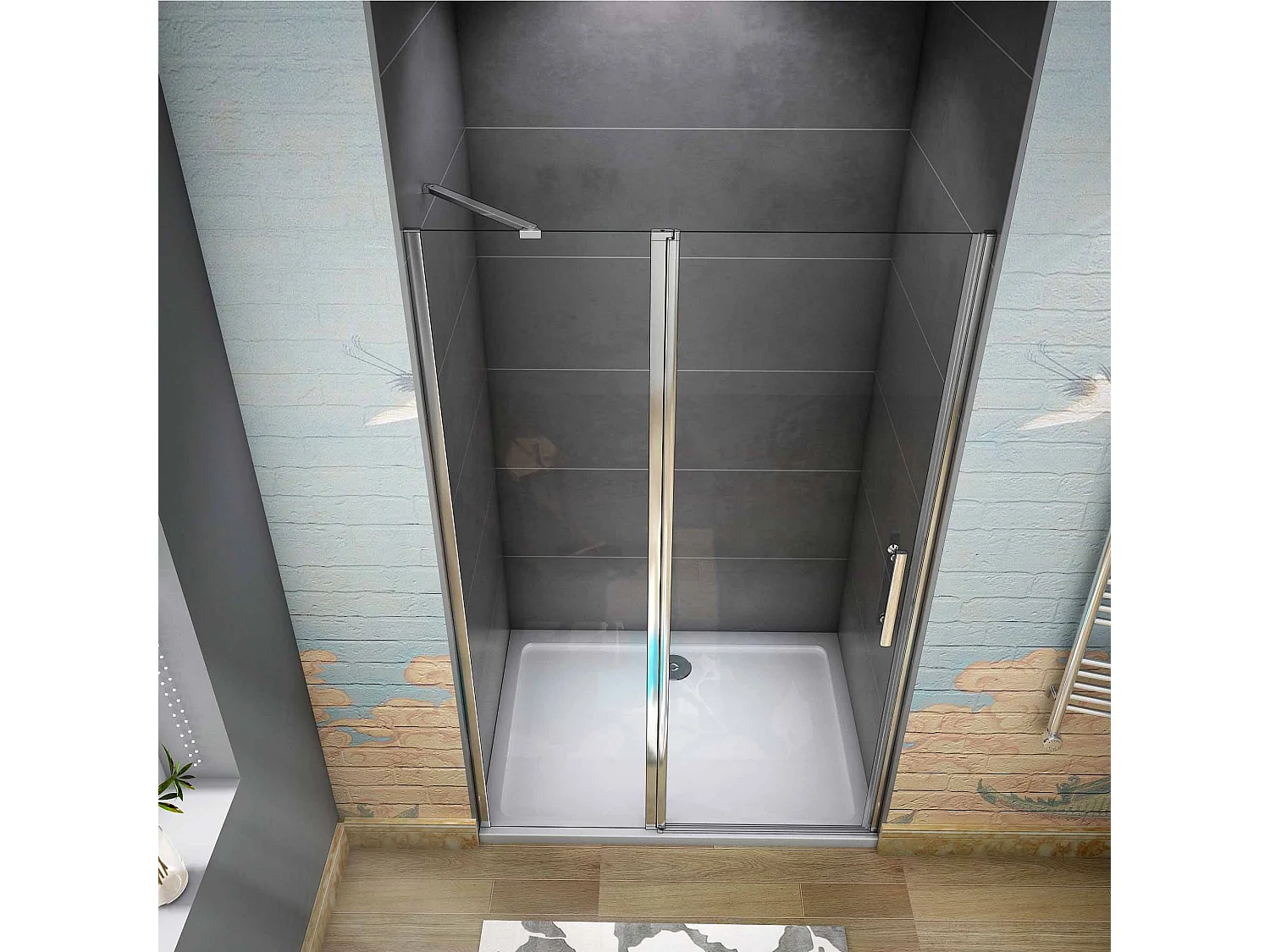 Douchedeur draaideur 90x195 cm,6 mm NANO EasyClean veiligheidsglas, profiel van glanzend chroom.