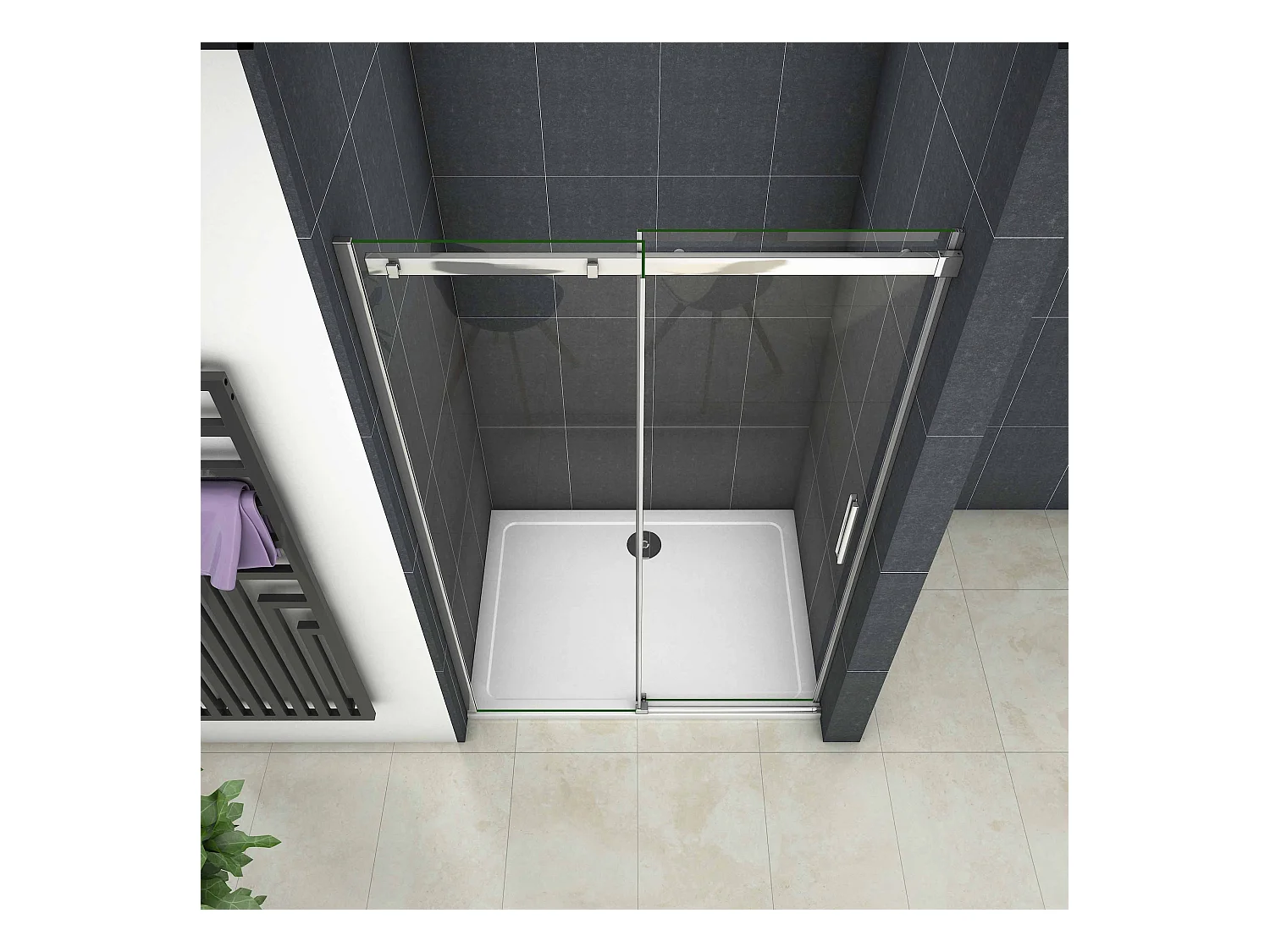 150x195cm Douchedeur Schuifdeur,6mm Helder Veiligheidsglas,Hoogwaardige Aluminium Profielen,Chroom