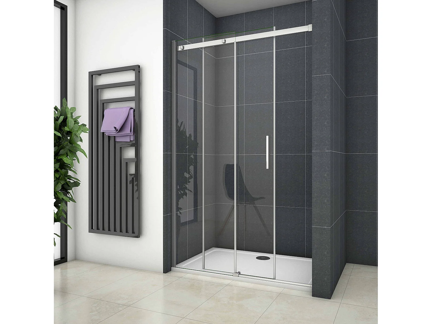 150x195cm Douchedeur Schuifdeur,6mm Helder Veiligheidsglas,Hoogwaardige Aluminium Profielen,Chroom